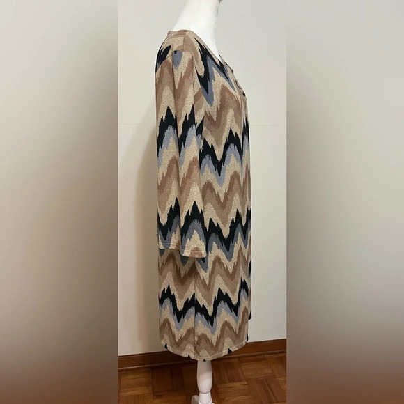 TACERA Women’s Earthy Tone Aztec Chevron 3/4 Sleeve Dress Large - Picture 4 of 14